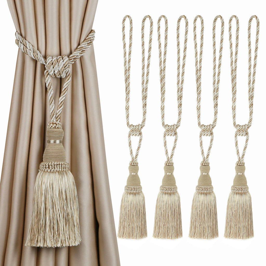 BEL AVENIR 2 Pack Curtain Tiebacks Tassel Drapery Tie-Backs Rope Handmade Holdbacks Home Office Hotel Decorative (Gold, 4 Pack)
