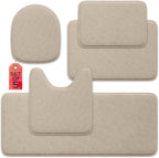 5-Piece Bathroom Rug Set - Memory Foam Bath Mats, Non-Slip, Ultra-Soft, Water Absorbent, Machine Washable Bathroom Rugs - Beige