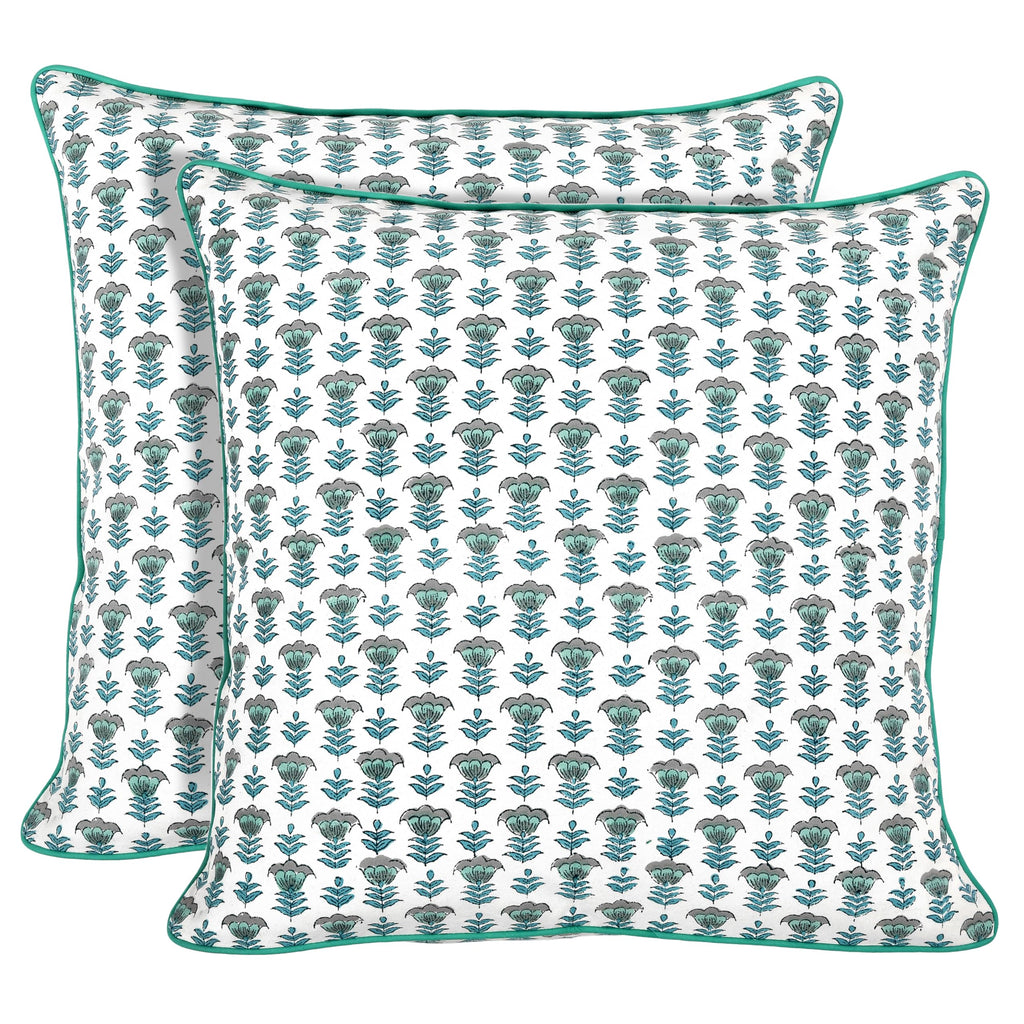 Ridhi Block Print Asparagus Green Pillow Cover 20" x 20" (Pack of 2) Decorative Couch Pillows for Living Room, Farmhouse Chic Boho Cute Outdoor Pillows Covers Gifts for Spring, Mother's Day