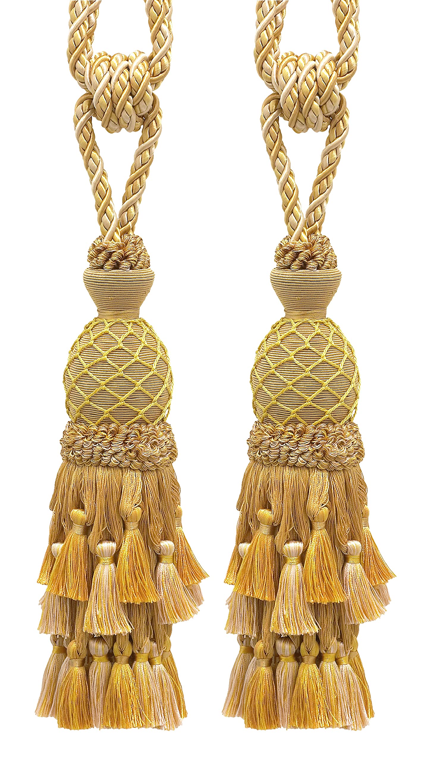 DÉCOPRO Lavish Large Curtain & Drapery, Hand Crafted Tassel Tieback, Tassel Length 11" (27.5cm), 34" (86cm) # TBIL1, Nautical Gold #1152 (Light Gold, Yellow Gold, Navy Blue) Set of 4