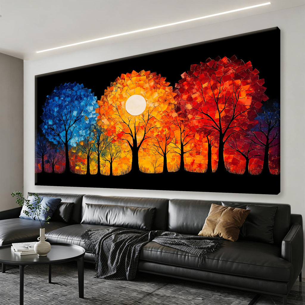 29"X58" Tree of Life Canvas Print, Green Gold Artwork for Home Wall Decoration