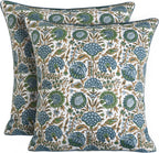 Ridhi Block Print Asparagus Green Pillow Cover 20" x 20" (Pack of 2) Decorative Couch Pillows for Living Room, Farmhouse Chic Boho Cute Outdoor Pillows Covers Gifts for Spring, Mother's Day