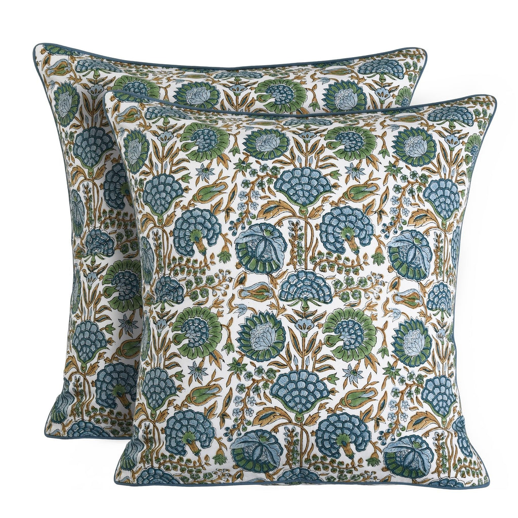 Ridhi Block Print Asparagus Green Pillow Cover 20" x 20" (Pack of 2) Decorative Couch Pillows for Living Room, Farmhouse Chic Boho Cute Outdoor Pillows Covers Gifts for Spring, Mother's Day