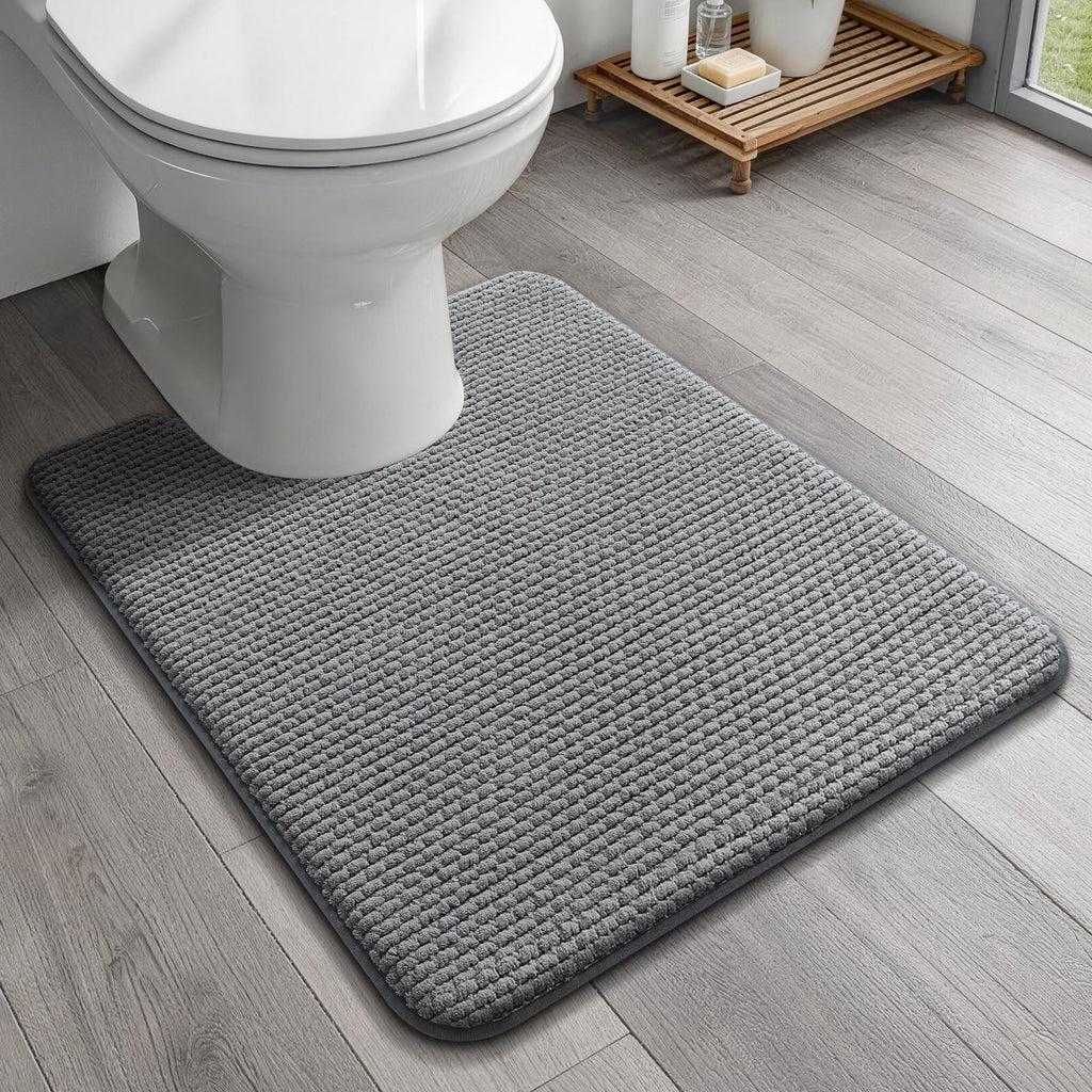 YIHOUSE Bathroom Rugs Set 5 Piece, Extra Soft Absorbent Chenille Bath Mats & U-Shaped Contour Toilet Rug, Non Slip Machine Washable Bath Mat for Shower Tub Sink, Beige