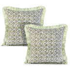 Ridhi Block Print Light Steel Blue Throw Pillow Cover 18" x 18" (Pack of 2) Decorative Cushion Covers with Ruffle for Couch, Sofa, Bed, Living Room, Home Decor Gift for Spring, Easter, Valentine
