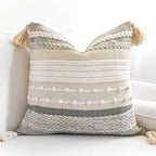 BlissBlush Coastal Blue Boho Decorative Throw Pillow Cover 22x22 Modern Bohemian Accent Pillow Case Square Woven Textured Farmhouse Pillows for Couch Bed (Pack of 1)