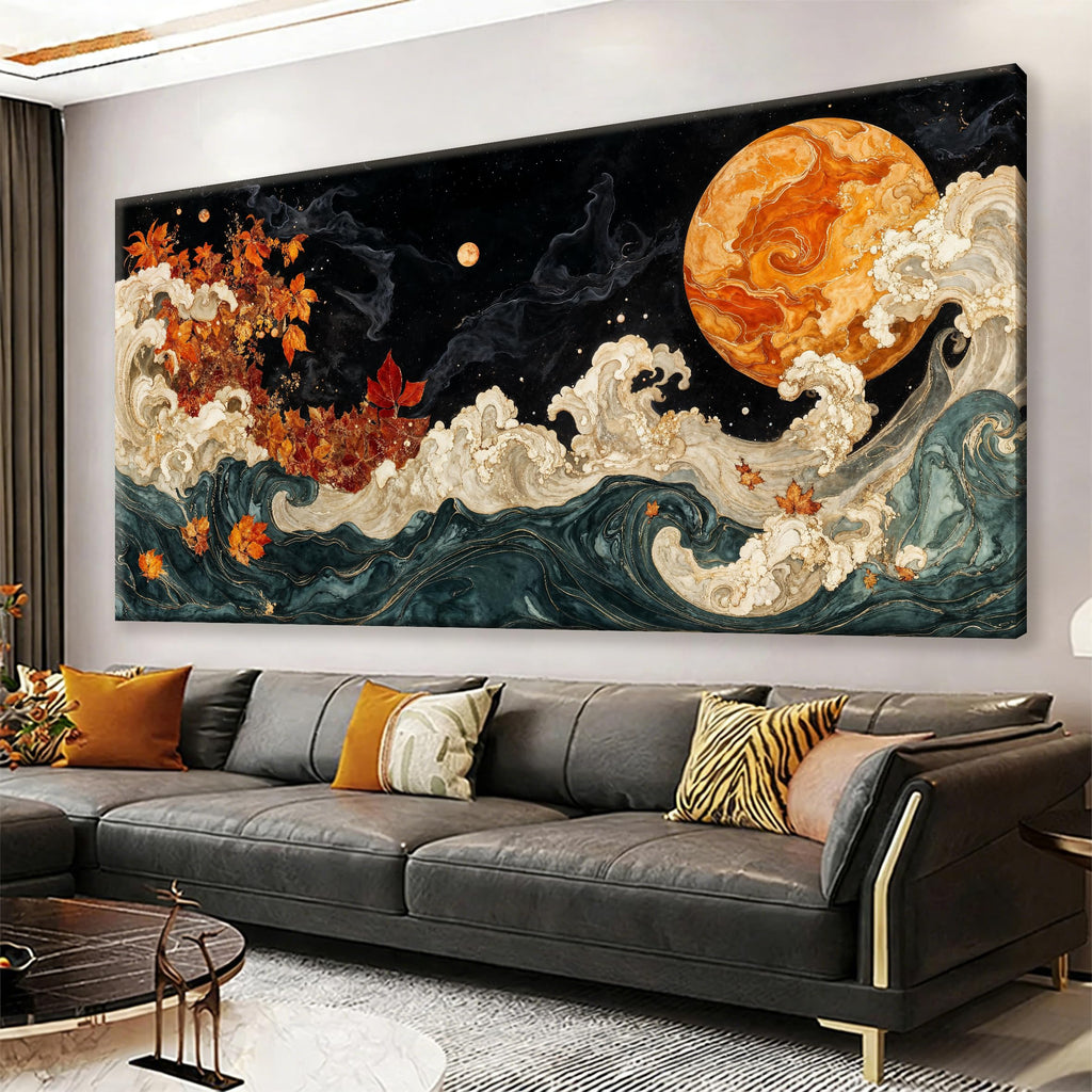 Suconvng Colorful Canvas Art Wall Decor Painting Picture Modern Boho Abstract Wall Art Prints Landscape Picture For Bedroom Bathroom Office Black Home Aesthetic Wall Decor 20" × 40" Ready To Hang