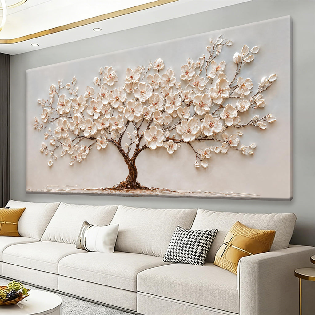 29"X58" Tree of Life Canvas Print, Green Gold Artwork for Home Wall Decoration