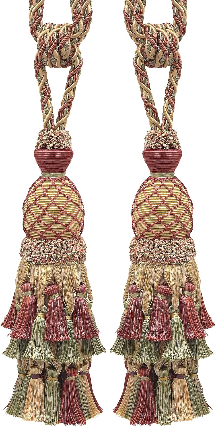 DÉCOPRO Lavish Large Curtain & Drapery, Hand Crafted Tassel Tieback, Tassel Length 11" (27.5cm), 34" (86cm) # TBIL1, Nautical Gold #1152 (Light Gold, Yellow Gold, Navy Blue) Set of 4