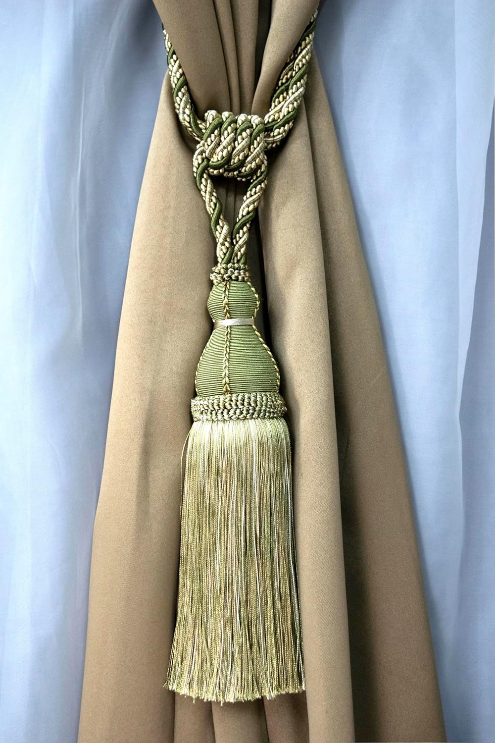 DÉCOPRO Elegant Large Tassel Tieback for Curtains & Draperies, Tassel Length 12" (30.5cm), Spread 30" (76cm) # TBH15, Olive Garden Green (Color# 010) Set of 4