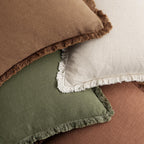 MIULEE Decorative Couch Pillow Covers Neutral Linen Fringe Throw Pillows Set of 4 Soft Rustic Cushions Boho Farmhouse Pillowcases for Bed Sofa Living Room Spring Decor 20x20 Inch Beige/Brown/Green