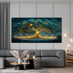 29"X58" Tree of Life Canvas Print, Green Gold Artwork for Home Wall Decoration