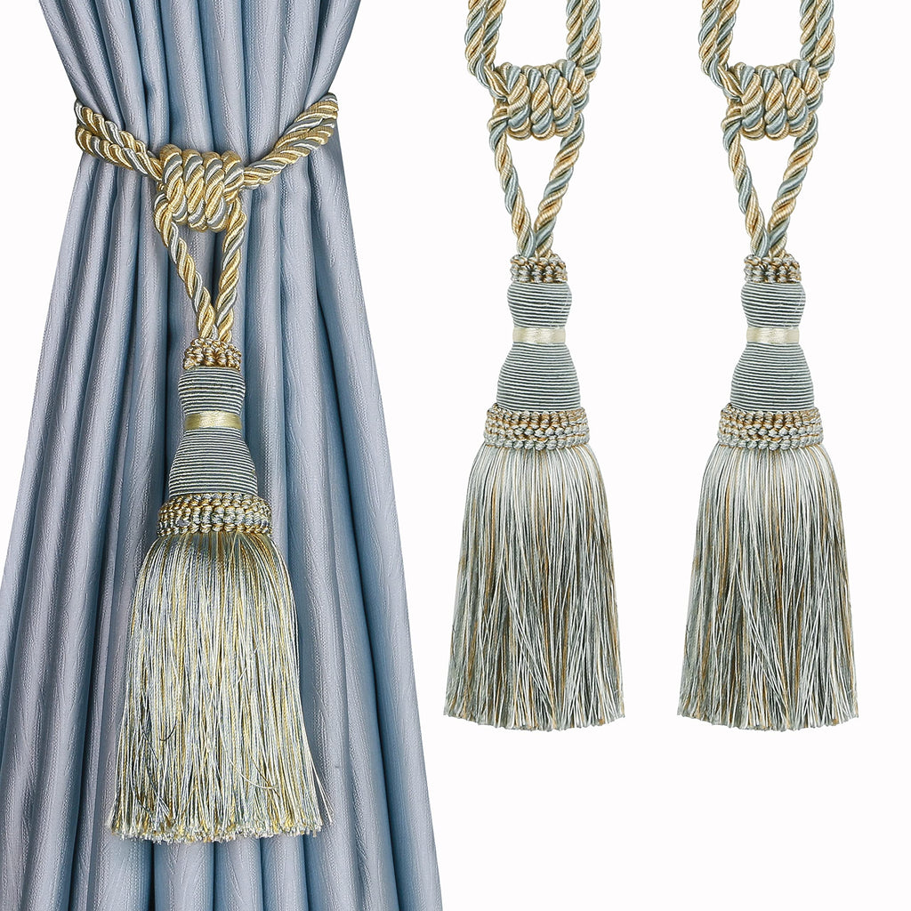 BEL AVENIR 2 Pack Curtain Tiebacks Tassel Drapery Tie-Backs Rope Handmade Holdbacks Home Office Hotel Decorative (Gold, 4 Pack)