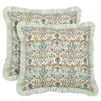 Ridhi Block Print Light Steel Blue Throw Pillow Cover 18" x 18" (Pack of 2) Decorative Cushion Covers with Ruffle for Couch, Sofa, Bed, Living Room, Home Decor Gift for Spring, Easter, Valentine