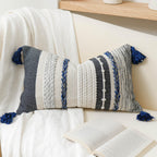 BlissBlush Coastal Blue Boho Decorative Throw Pillow Cover 22x22 Modern Bohemian Accent Pillow Case Square Woven Textured Farmhouse Pillows for Couch Bed (Pack of 1)