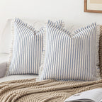 YEENAASY Throw Pillow Covers 24x24 Set of 2 Striped Fringe Pillow Cover Farmhouse Cushion Covers with Tassel Neutral Boho Pillows Decorative Square Pillowcase for Couch Sofa Bed, Khaki