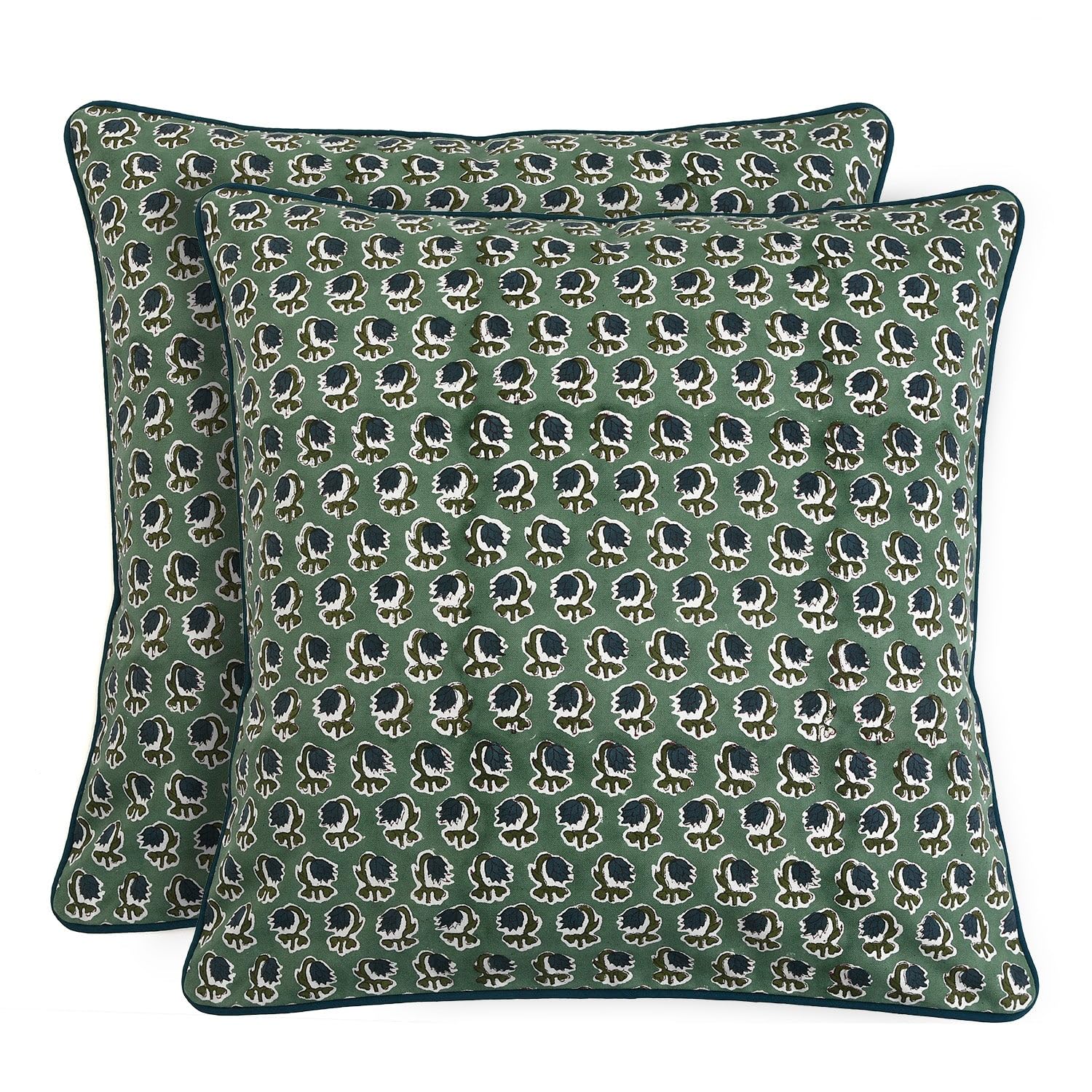 Ridhi Block Print Asparagus Green Pillow Cover 20" x 20" (Pack of 2) Decorative Couch Pillows for Living Room, Farmhouse Chic Boho Cute Outdoor Pillows Covers Gifts for Spring, Mother's Day