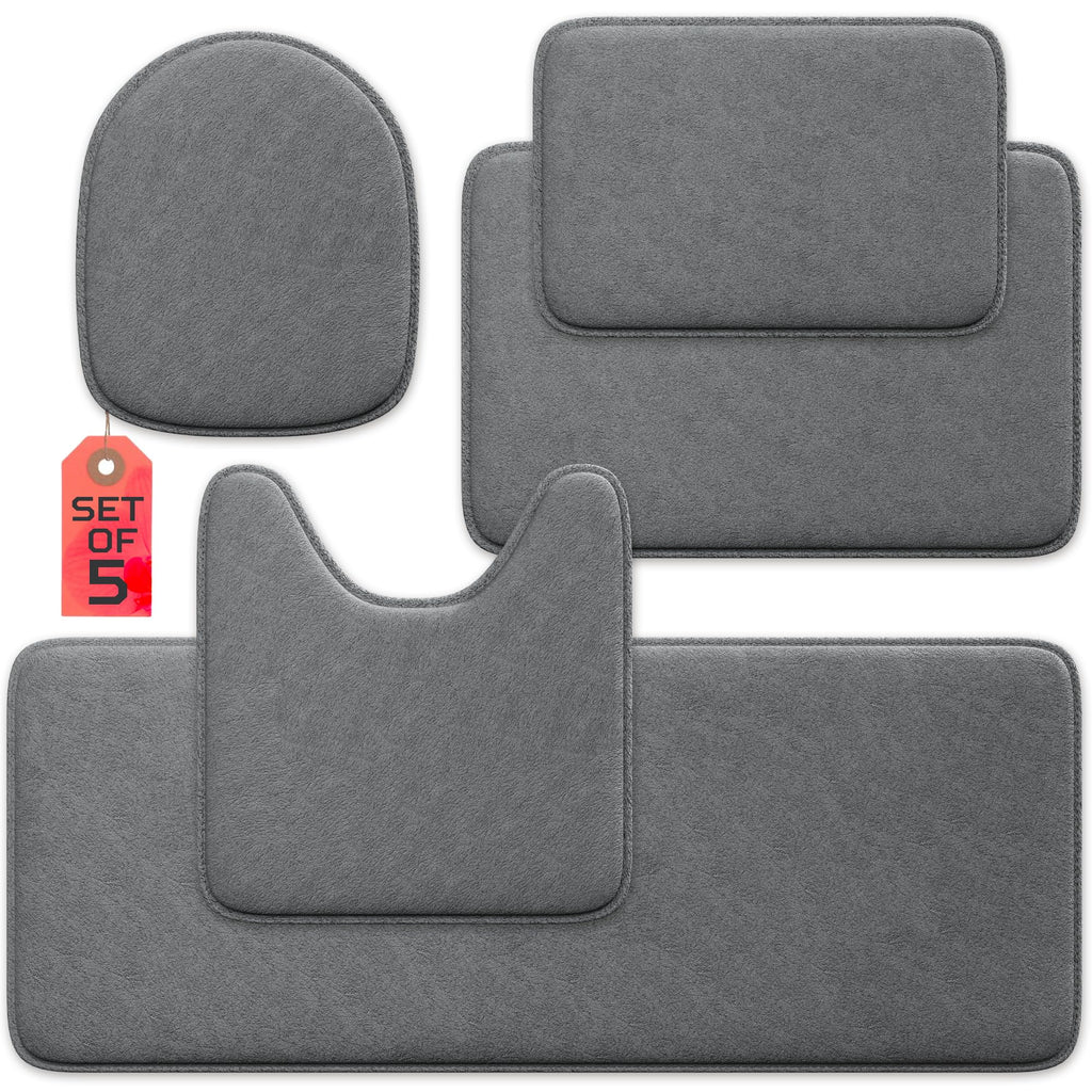5-Piece Bathroom Rug Set - Memory Foam Bath Mats, Non-Slip, Ultra-Soft, Water Absorbent, Machine Washable Bathroom Rugs - Beige