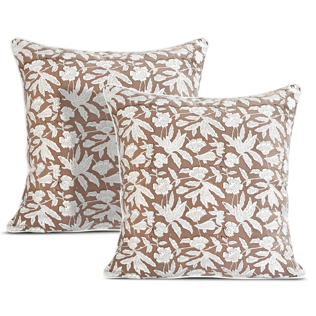 Ridhi Block Print Asparagus Green Pillow Cover 20" x 20" (Pack of 2) Decorative Couch Pillows for Living Room, Farmhouse Chic Boho Cute Outdoor Pillows Covers Gifts for Spring, Mother's Day