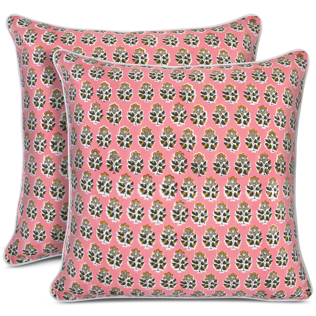 CPC 100% Cotton Throw Pillow Covers 20x20 Inch, Set of 2 Green Block Print Pattern Couch Pillow, Cute Boho Decorative Pillows for Living Room, Bedroom with Hidden Zipper- Agate Green