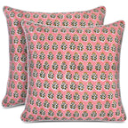 CPC 100% Cotton Throw Pillow Covers 20x20 Inch, Set of 2 Green Block Print Pattern Couch Pillow, Cute Boho Decorative Pillows for Living Room, Bedroom with Hidden Zipper- Agate Green