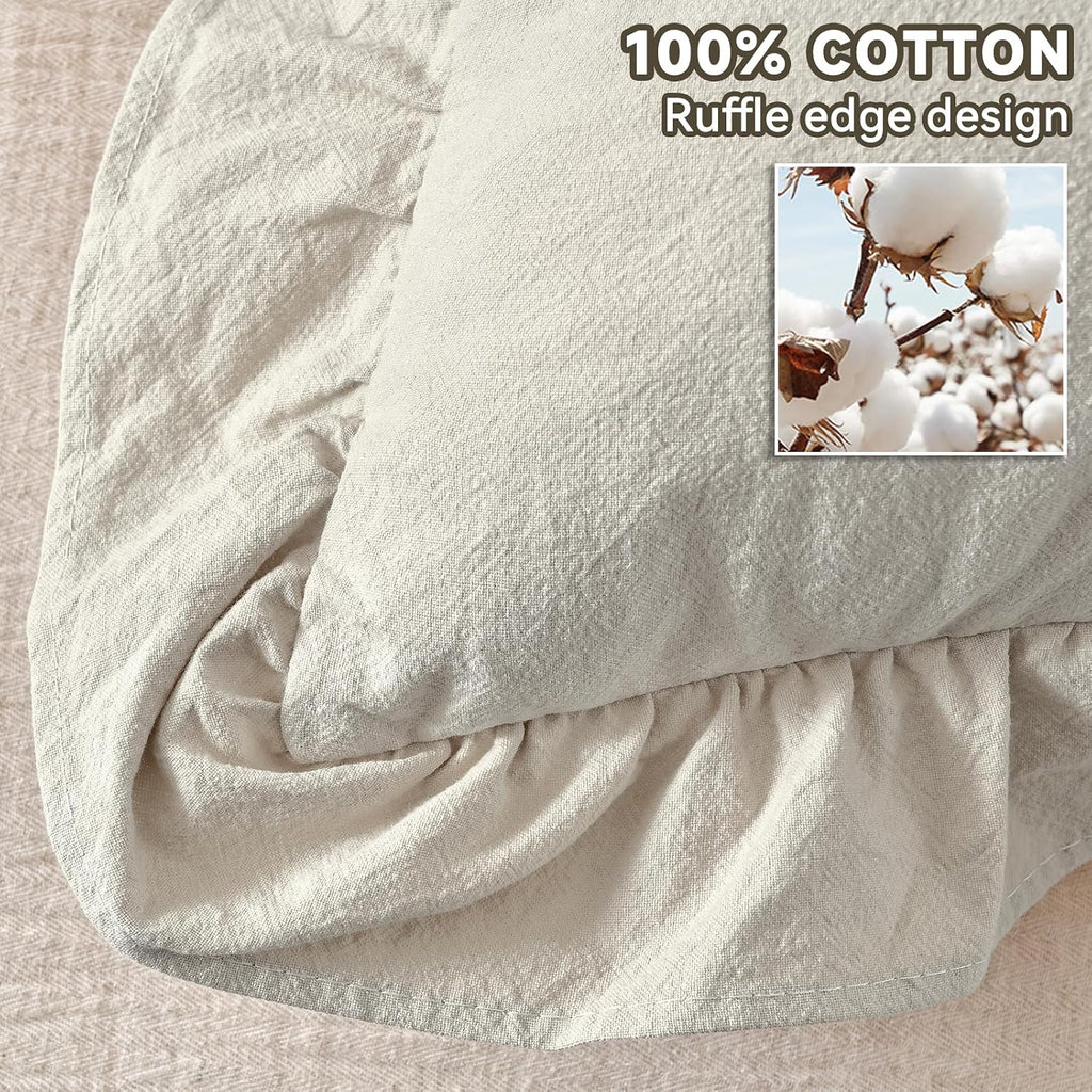 24×24" Ruffle Cotton Throw Pillow Covers, 2 Pack Beige