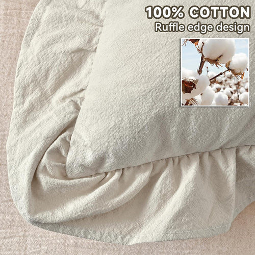 24×24" Ruffle Cotton Throw Pillow Covers, 2 Pack Beige