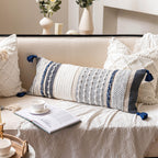BlissBlush Coastal Blue Boho Decorative Throw Pillow Cover 22x22 Modern Bohemian Accent Pillow Case Square Woven Textured Farmhouse Pillows for Couch Bed (Pack of 1)