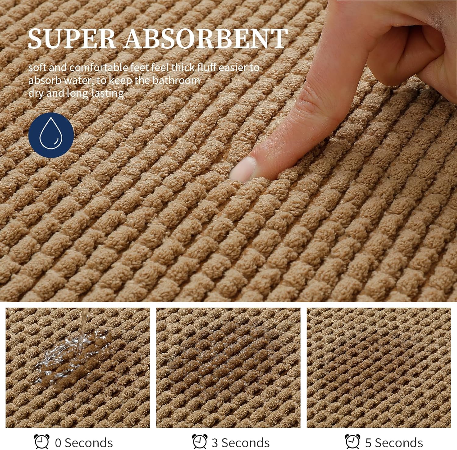 YIHOUSE Bathroom Rugs Set 5 Piece, Extra Soft Absorbent Chenille Bath Mats & U-Shaped Contour Toilet Rug, Non Slip Machine Washable Bath Mat for Shower Tub Sink, Beige