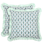 Ridhi Block Print Light Steel Blue Throw Pillow Cover 18" x 18" (Pack of 2) Decorative Cushion Covers with Ruffle for Couch, Sofa, Bed, Living Room, Home Decor Gift for Spring, Easter, Valentine