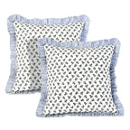 Ridhi Block Print Light Steel Blue Throw Pillow Cover 18" x 18" (Pack of 2) Decorative Cushion Covers with Ruffle for Couch, Sofa, Bed, Living Room, Home Decor Gift for Spring, Easter, Valentine