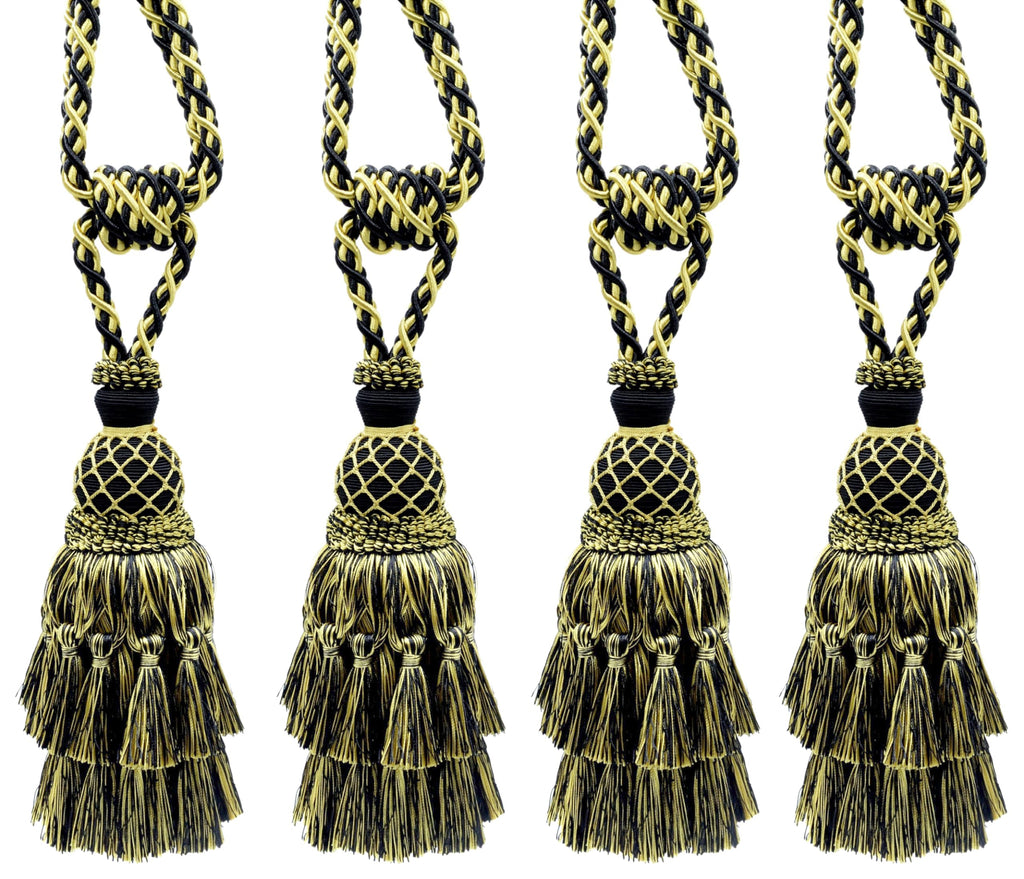 DÉCOPRO Lavish Large Curtain & Drapery, Hand Crafted Tassel Tieback, Tassel Length 11" (27.5cm), 34" (86cm) # TBIL1, Nautical Gold #1152 (Light Gold, Yellow Gold, Navy Blue) Set of 4