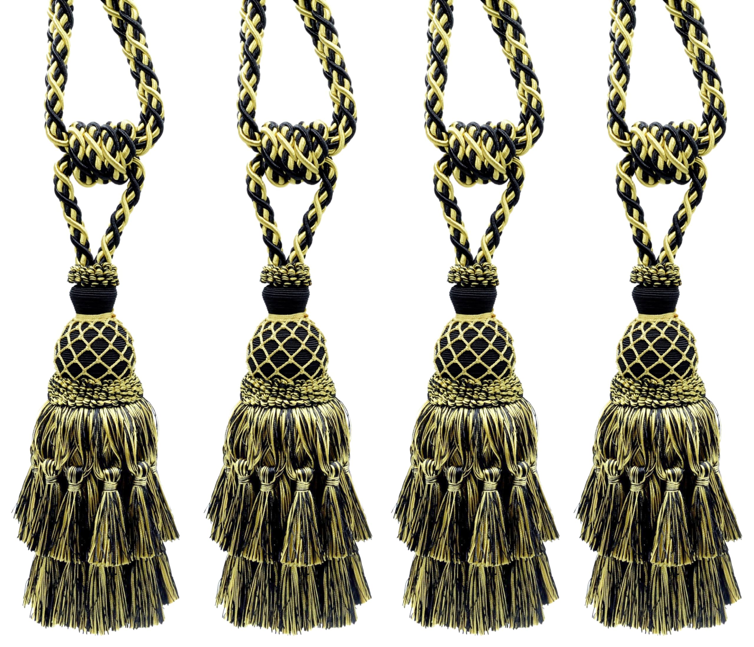 DÉCOPRO Lavish Large Curtain & Drapery, Hand Crafted Tassel Tieback, Tassel Length 11" (27.5cm), 34" (86cm) # TBIL1, Nautical Gold #1152 (Light Gold, Yellow Gold, Navy Blue) Set of 4