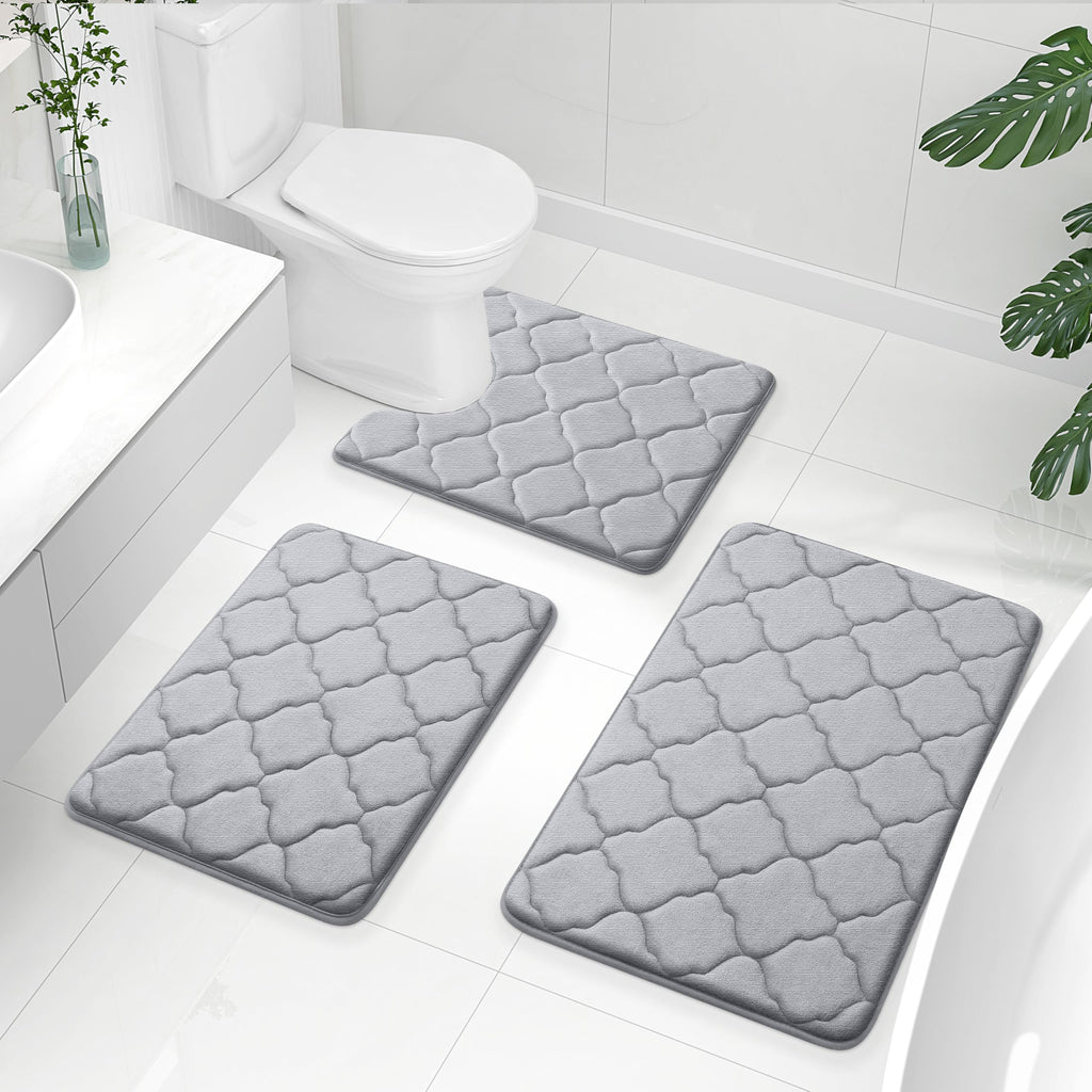OLANLY Memory Foam Bath Mat Set of 3 Piece, Bathroom Rugs and Toilet Rug U-Shaped, Ultra Soft and Absorbent, Comfortable, Non-Slip, Machine Washable, Shower and Home Decor Accessories, Peacock Blue