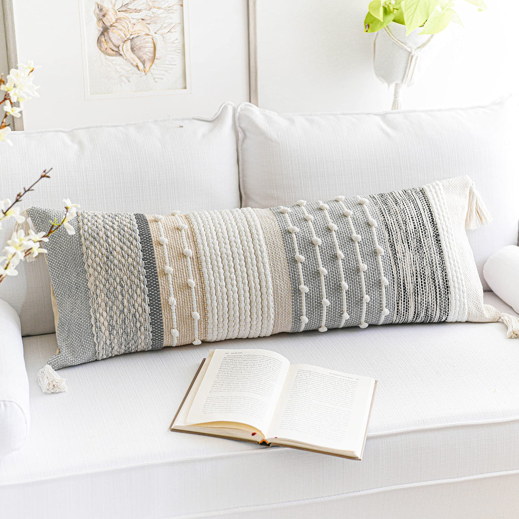 BlissBlush Coastal Blue Boho Decorative Throw Pillow Cover 22x22 Modern Bohemian Accent Pillow Case Square Woven Textured Farmhouse Pillows for Couch Bed (Pack of 1)