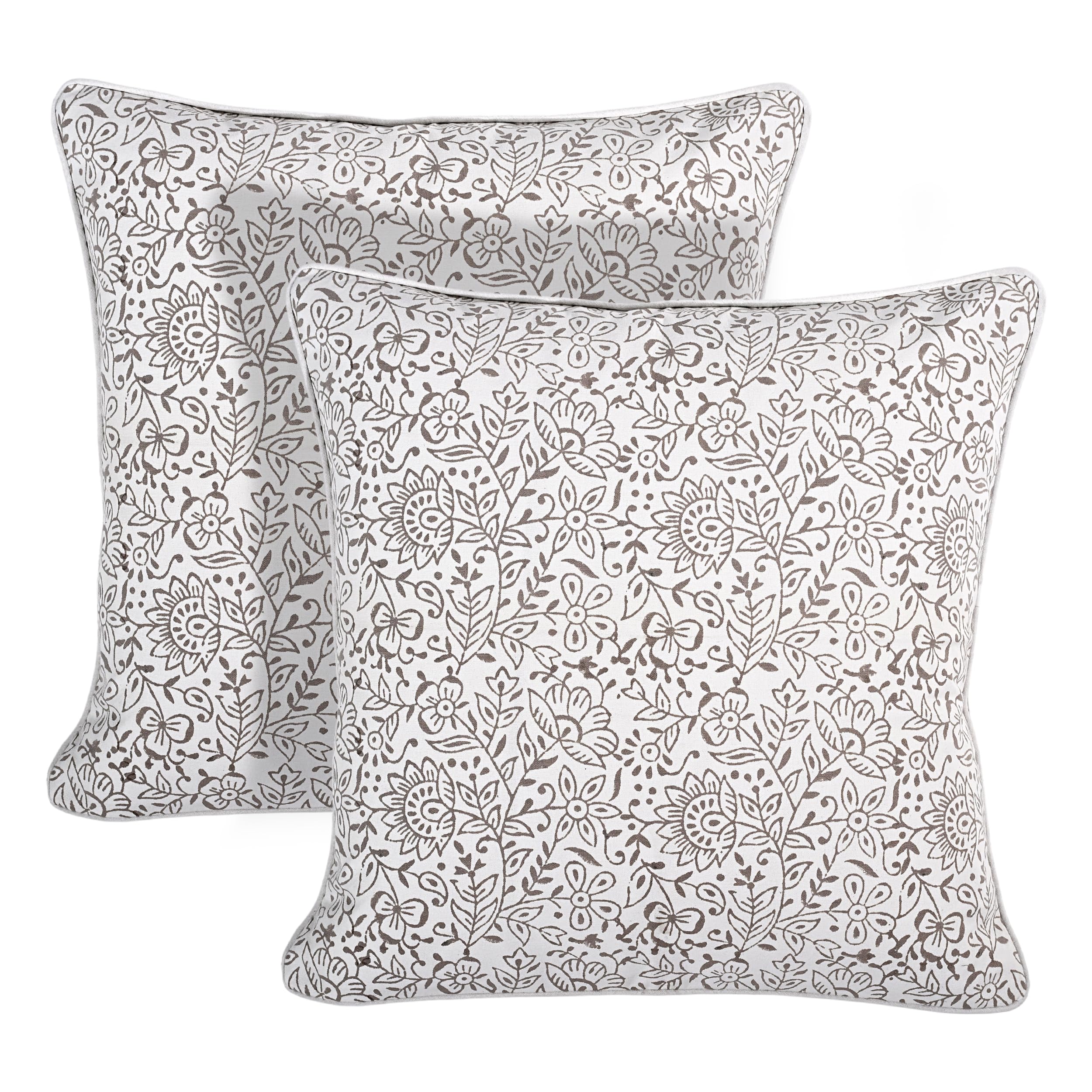 Ridhi Block Print Asparagus Green Pillow Cover 20" x 20" (Pack of 2) Decorative Couch Pillows for Living Room, Farmhouse Chic Boho Cute Outdoor Pillows Covers Gifts for Spring, Mother's Day
