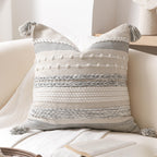 BlissBlush Coastal Blue Boho Decorative Throw Pillow Cover 22x22 Modern Bohemian Accent Pillow Case Square Woven Textured Farmhouse Pillows for Couch Bed (Pack of 1)