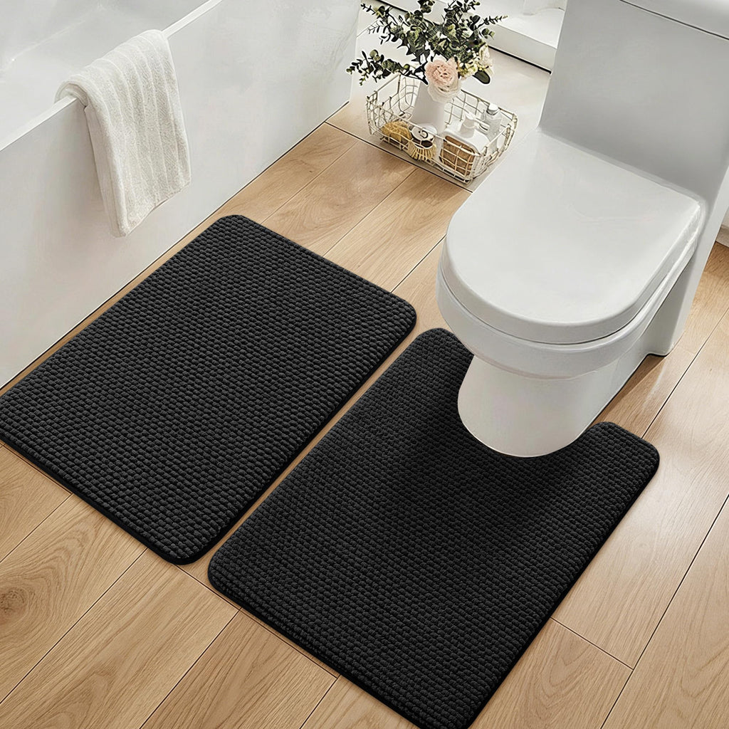 YIHOUSE Bathroom Rugs Set 5 Piece, Extra Soft Absorbent Chenille Bath Mats & U-Shaped Contour Toilet Rug, Non Slip Machine Washable Bath Mat for Shower Tub Sink, Beige
