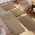 YIHOUSE Bathroom Rugs Set 5 Piece, Extra Soft Absorbent Chenille Bath Mats & U-Shaped Contour Toilet Rug, Non Slip Machine Washable Bath Mat for Shower Tub Sink, Beige