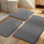 YIHOUSE Bathroom Rugs Set 5 Piece, Extra Soft Absorbent Chenille Bath Mats & U-Shaped Contour Toilet Rug, Non Slip Machine Washable Bath Mat for Shower Tub Sink, Beige