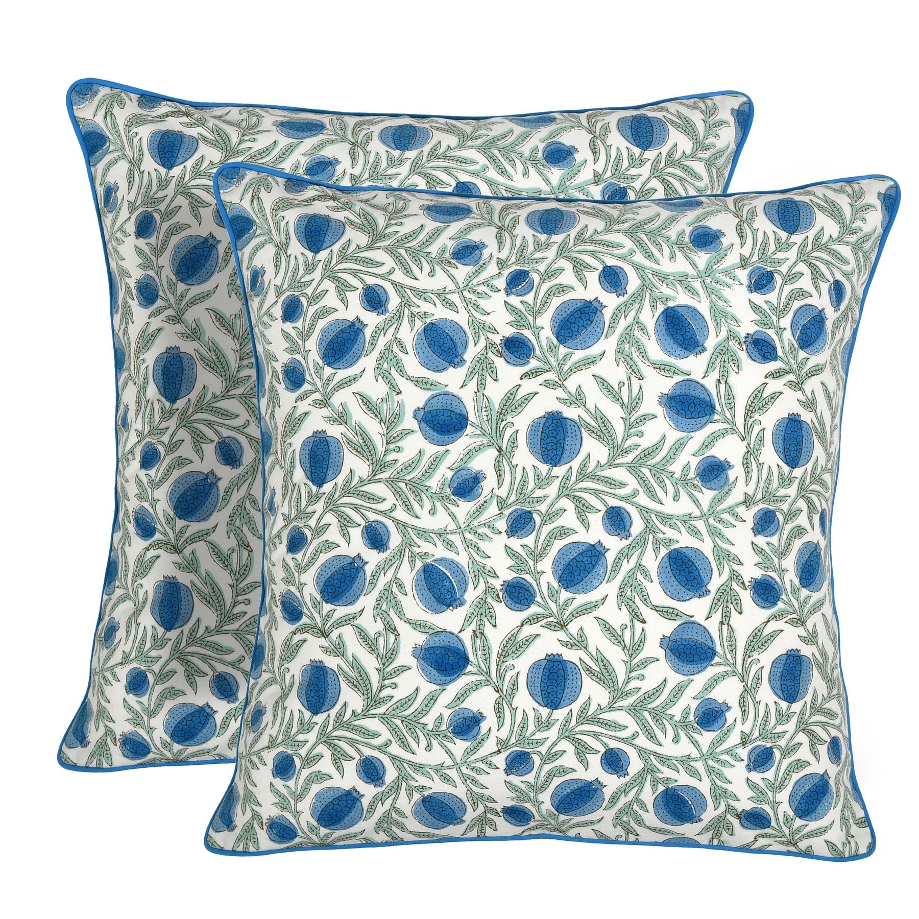 Ridhi Block Print Asparagus Green Pillow Cover 20" x 20" (Pack of 2) Decorative Couch Pillows for Living Room, Farmhouse Chic Boho Cute Outdoor Pillows Covers Gifts for Spring, Mother's Day