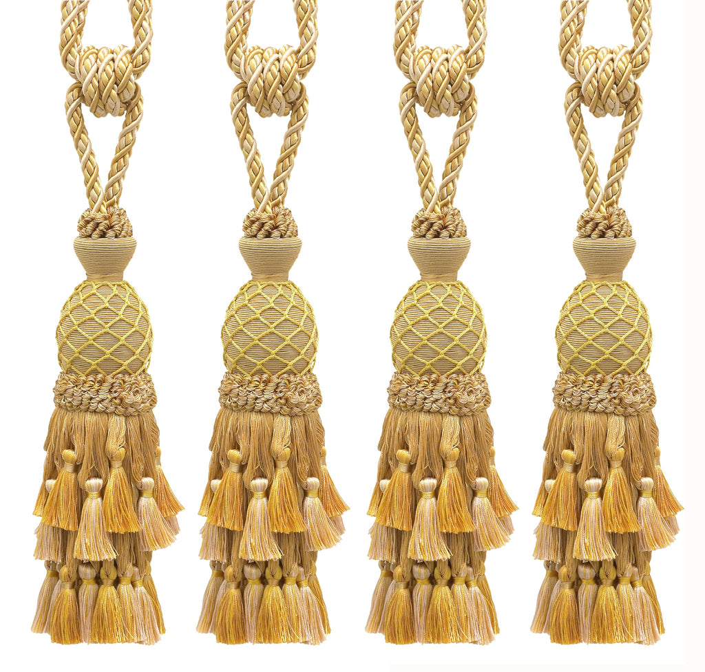 DÉCOPRO Lavish Large Curtain & Drapery, Hand Crafted Tassel Tieback, Tassel Length 11" (27.5cm), 34" (86cm) # TBIL1, Nautical Gold #1152 (Light Gold, Yellow Gold, Navy Blue) Set of 4