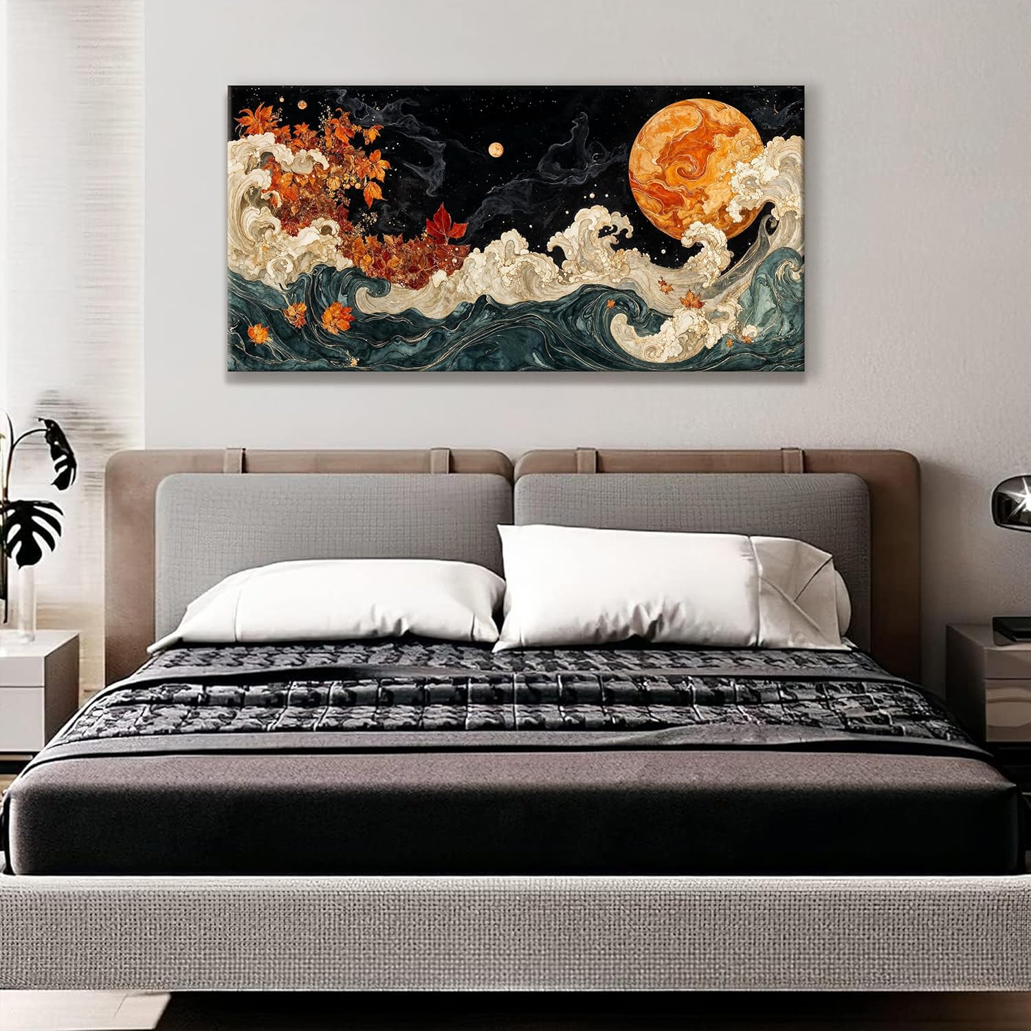 Suconvng Colorful Canvas Art Wall Decor Painting Picture Modern Boho Abstract Wall Art Prints Landscape Picture For Bedroom Bathroom Office Black Home Aesthetic Wall Decor 20" × 40" Ready To Hang