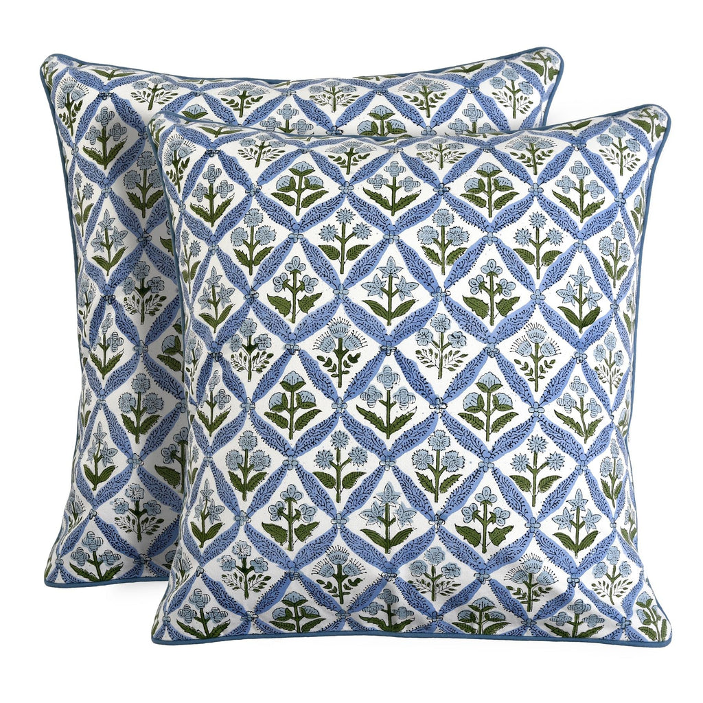 Ridhi Block Print Asparagus Green Pillow Cover 20" x 20" (Pack of 2) Decorative Couch Pillows for Living Room, Farmhouse Chic Boho Cute Outdoor Pillows Covers Gifts for Spring, Mother's Day