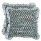 Ridhi Block Print Light Steel Blue Throw Pillow Cover 18" x 18" (Pack of 2) Decorative Cushion Covers with Ruffle for Couch, Sofa, Bed, Living Room, Home Decor Gift for Spring, Easter, Valentine