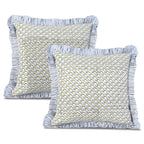 Ridhi Block Print Light Steel Blue Throw Pillow Cover 18" x 18" (Pack of 2) Decorative Cushion Covers with Ruffle for Couch, Sofa, Bed, Living Room, Home Decor Gift for Spring, Easter, Valentine