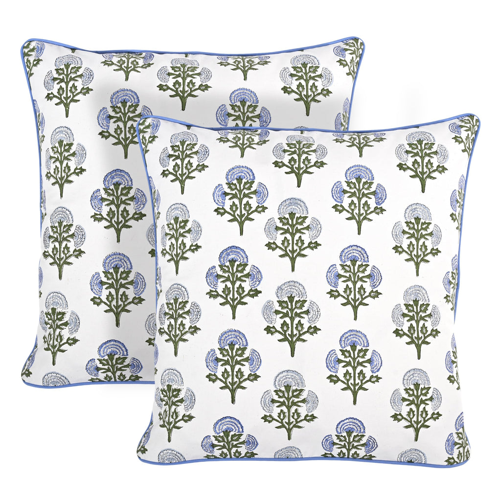 Ridhi Block Print Asparagus Green Pillow Cover 20" x 20" (Pack of 2) Decorative Couch Pillows for Living Room, Farmhouse Chic Boho Cute Outdoor Pillows Covers Gifts for Spring, Mother's Day