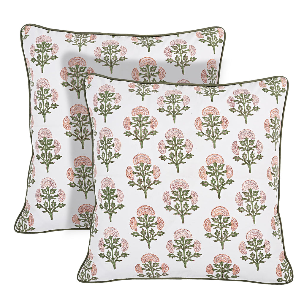 Ridhi Block Print Asparagus Green Pillow Cover 20" x 20" (Pack of 2) Decorative Couch Pillows for Living Room, Farmhouse Chic Boho Cute Outdoor Pillows Covers Gifts for Spring, Mother's Day