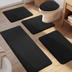 YIHOUSE Bathroom Rugs Set 5 Piece, Extra Soft Absorbent Chenille Bath Mats & U-Shaped Contour Toilet Rug, Non Slip Machine Washable Bath Mat for Shower Tub Sink, Beige
