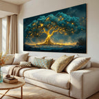 29"X58" Tree of Life Canvas Print, Green Gold Artwork for Home Wall Decoration